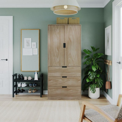 Urbn-Living Urbnliving 180Cm Height Oak Wardrobe With 2 Door 3 Drawer Storage And Modern Hanging Rail Furniture from B&Q