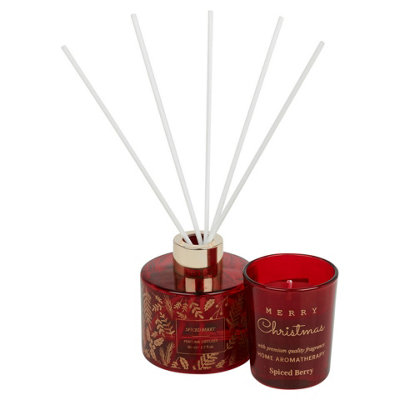B&Q -  Urbnliving 80Ml Spiced Berry Reed Diffuser Christmas Tree Box Gift Home Aromatherapy Fragrance Set
