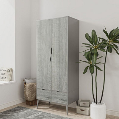 Urbn-Living Urbnliving 180Cm Height Grey Wardrobe With Ash Grey 2 Door 2 Drawer Scandi Legs Cupboard Hanging Rail Unit from B&Q