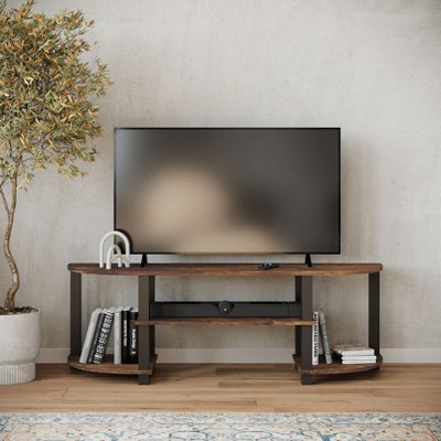 B&Q -  Urbnliving 120Cm Wide Tv Unit Stand S-Tube Entertainment Centre Storage Shelf Living Room Rustic Brown Cabinet
