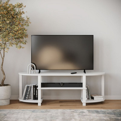 Urbn-Living White Wide Tv Unit Stand S-Tube Entertainment Centre Storage Shelf Living Room Cabinet 120Cm