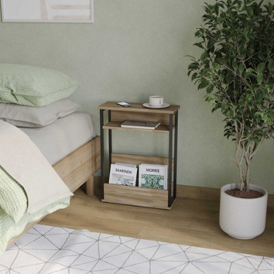 B&Q -  Urbnliving 63Cm Height Oak 3 Tier Slim Coffee Side Table Newspaper Magazine Shelf Rack Bedside Sofa End Desk