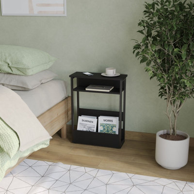 B&Q -  Urbnliving 63Cm Height Black 3 Tier Slim Coffee Side Table Newspaper Magazine Shelf Rack Bedside Sofa End Desk