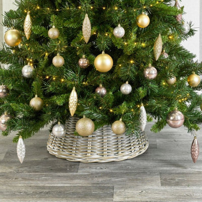 Urbn-Living Urbnliving 60Cm Round Large Christmas Tree Skirt Xmas Rattan Wicker Whitewash Base Cover Stand from B&Q