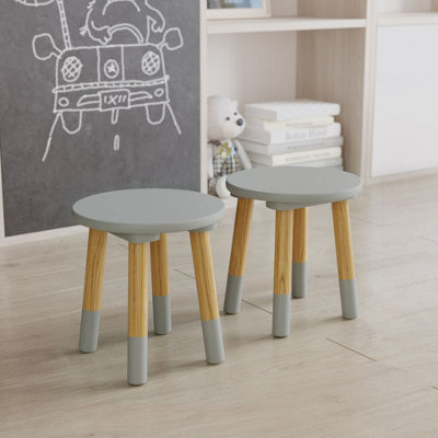 Urbn-Living Urbnliving 26Cm Height 2 Pcs Wooden Round Grey Chair Toddlers Kids Children Small Stool Home Nursery Seat from B&Q