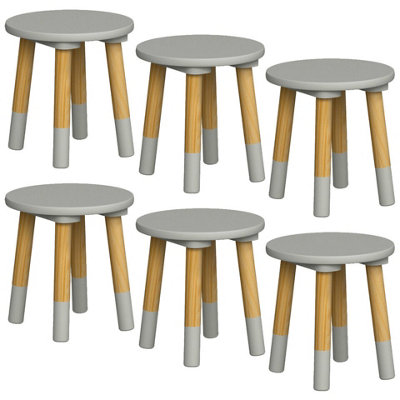 Urbn-Living Urbnliving 26Cm Height 6 Pcs Wooden Round Grey Chair Toddlers Kids Children Small Stool Home Nursery Seat from B&Q