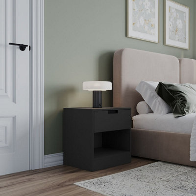 Urbn-Living Urbnliving 47Cm Height Drawer Bedside Black Table Nightstand Shelf Cabinet Storage Unit Bedroom Furniture from B&Q