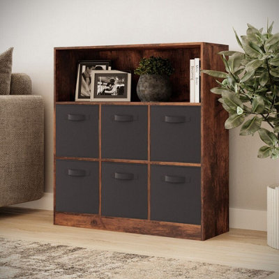 Urbn-Living Urbnliving 94Cm Height 7 Cubed Rustic Brown Wooden Cupboard Bookcase Storage Units Shelves With Black 6 Drawers from B&Q