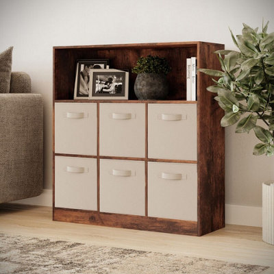 Urbn-Living Urbnliving 94Cm Height 7 Cubed Rustic Brown Wooden Cupboard Bookcase Storage Units Shelves With Beige 6 Drawers from B&Q
