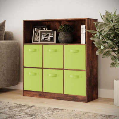Urbn-Living Urbnliving 94Cm Height 7 Cubed Rustic Brown Wooden Cupboard Bookcase Storage Units Shelves With Green 6 Drawers from B&Q