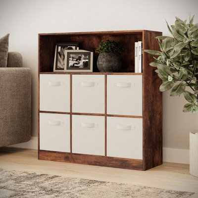 Urbn-Living Urbnliving 94Cm Height 7 Cubed Rustic Brown Wooden Cupboard Bookcase Storage Units Shelves With White 6 Drawers from B&Q