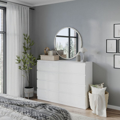 Urbn-Living White Wide Wooden Chest Of 8 Drawers Bedroom Furniture Storage Bedside Modern Cabinet 120Cm