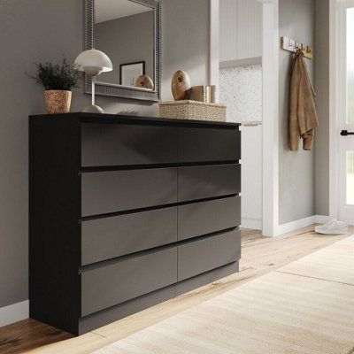 B&Q -  Urbnliving 120Cm Wide Black Wooden Chest Of 8 Drawers Bedroom Furniture Storage Bedside Modern Cabinet