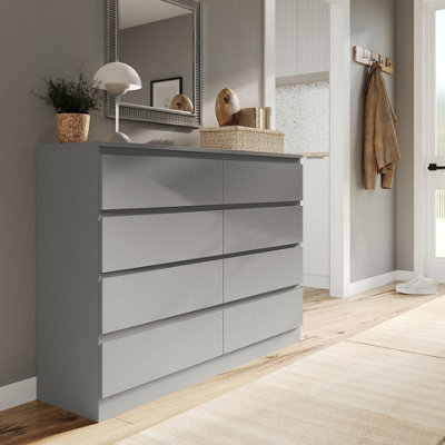 Urbn-Living Grey Wide Wooden Chest Of 8 Drawers Bedroom Furniture Storage Bedside Modern Cabinet 120Cm