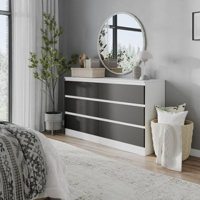 Urbn-Living Urbnliving 120Cm Width White Wooden Chest Of Black 6 Drawers Bedroom Furniture Storage Bedside Table Modern Cabinet from B&Q