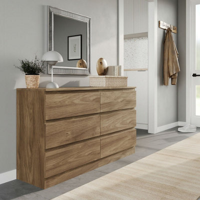 Urbn-Living Urbnliving 120Cm Width Oak Wooden Chest Of 6 Drawers Bedroom Furniture Storage Bedside Table Modern Cabinet from B&Q