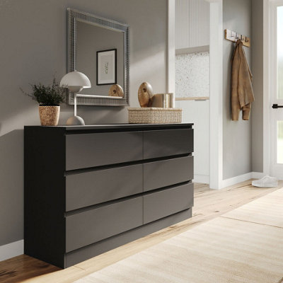 Urbn-Living Urbnliving 120Cm Width Black Wooden Chest Of 6 Drawers Bedroom Furniture Storage Bedside Table Modern Cabinet from B&Q