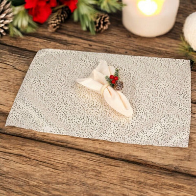 Urbn-Living Urbnliving 12 Pcs Washable Christmas Cream Gold Placemat & Napkin Ring Set Festive Acorn Berries Decor from B&Q