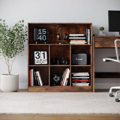 Urbn-Living Urbnliving 94Cm Height 7 Cube Rustic Brown Wooden Bookcase Shelving Display Storage Cabinet Shelves Unit from B&Q