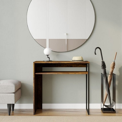 Urbn-Living Urbnliving 80Cm Width Rustic Brown Wooden & Steel Console Display Table Living Room Hallway With Storage Shelf from B&Q