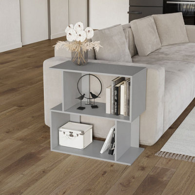 Urbn-Living Urbnliving 60Cm Width Grey 2-Tier Bookcase Irregular Storage Shelf Wooden Shelving Display Organiser Unit from B&Q