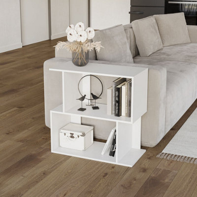 Urbn-Living Urbnliving 60Cm Width White 2-Tier Bookcase Irregular Storage Shelf Wooden Shelving Display Organiser Unit from B&Q