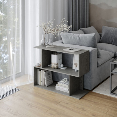 Urbn-Living Urbnliving 80Cm Width Cedar Grey 2-Tier Bookcase Irregular Storage Shelf Wooden Shelving Display Organiser Unit from B&Q