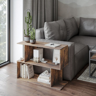 Urbn-Living Urbnliving 80Cm Width Rustic Brown 2-Tier Bookcase Irregular Storage Shelf Wooden Shelving Display Organiser Unit from B&Q