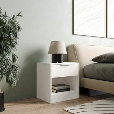 Urbn-Living Urbnliving 45Cm Width 1-Drawer Bedside White Table Cabinet Nightstand Storage Shelf Bedroom Furniture Unit from B&Q