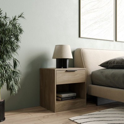 Urbn-Living Urbnliving 45Cm Width 1-Drawer Bedside Oak Table Cabinet Nightstand Storage Shelf Bedroom Furniture Unit from B&Q