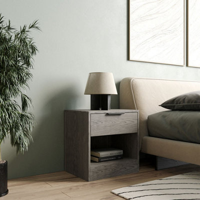 Urbn-Living Urbnliving 45Cm Width 1-Drawer Bedside Cedar Grey Table Cabinet Nightstand Storage Shelf Bedroom Furniture Unit from B&Q
