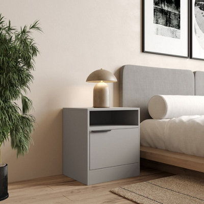 Urbn-Living 49.5Cm Height 1-Door Bedside Table Cabinet Nightstand Storage Shelf Unit Bedroom Furniture Grey