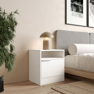Urbn-Living 49.5Cm Height 1-Door Bedside Table Cabinet Nightstand Storage Shelf Unit Bedroom Furniture White