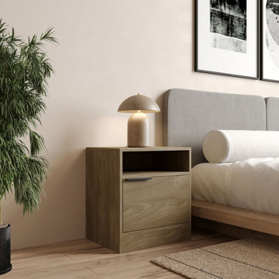 Urbn-Living 49.5Cm Height 1-Door Bedside Oak Table Cabinet Nightstand Storage Shelf Unit Bedroom Furniture
