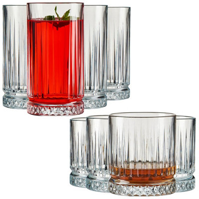 Queensway Home and Dining Queensway Home & Dining Combo Pack Of 435Ml/355Ml Drinking Whiskey Glass Tumblers Short Tall Highball Glassware Set Of 8 from B&Q