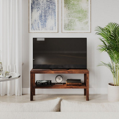 Urbn-Living Urbnliving 90Cm 2 Tier Tv Bench Entertainment Media Stand Cabinet Wooden Storage Display UnitRustic Brown from B&Q
