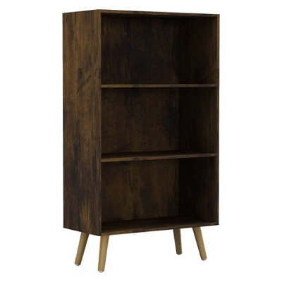 Urbn-Living Urbnliving 110Cm Height 3 Tier Rustic Brown Bookcase Storage Cabinet Scandinavian Style Beech Legs Room Display Unit from B&Q
