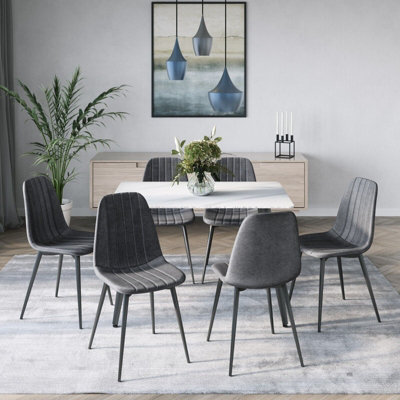 B&Q -  Urbnliving Anti Stain Velvet Dining Chairs Padded Seat Metal Legs For Kitchen Office6Xdark Grey