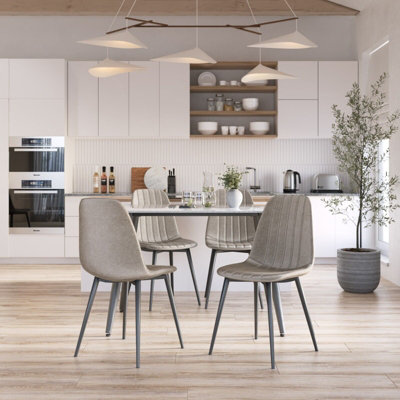 B&Q -  Urbnliving Anti Stain Velvet Dining Chairs Padded Seat Metal Legs For Kitchen Office4Xtaupe