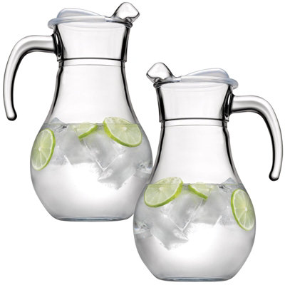 Queensway Home and Dining Queensway Home & Dining 1.8L Large Glass Jug Water Juice Cocktails Carafe Pitcher Decanter With Lid Set Of 2 from B&Q