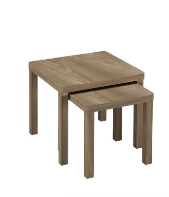 Urbn-Living Urbnliving Set Of 2 Square Wooden Nesting Stacking Coffee Side Tables Living Room FurnitureOak from B&Q