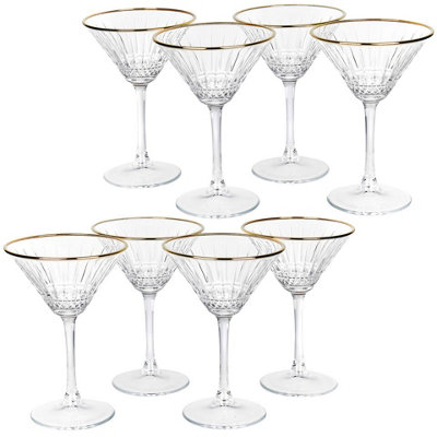 Queensway Home and Dining Queensway Home & Dining 220Ml Long Stemmed Martini Cocktail Drinking Glasses With Delicate Gold Rim For Luxury TouchSet Of 8 from B&Q