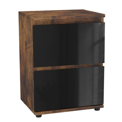 Urbn-Living Urbnliving 49Cm Height Glossy 2 Drawers Bedside Cabinet Chest Of Drawers With Smooth Metal Runner Rustic Brown & Black from B&Q