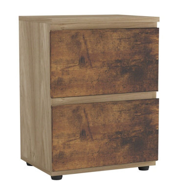 Urbn-Living Urbnliving Height 49Cm 2 Drawer Wooden Bedroom Bedside Cabinet Colour Oak Carcass And Rustic Brown Drawers No Handle Nightstand from B&Q