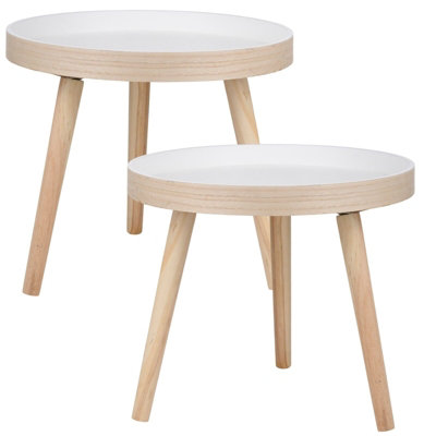 Urbn-Living Urbnliving 40Cm Small Round Wooden Coffee Side End Table Bedside Living Room FurnitureSet Of 2 from B&Q