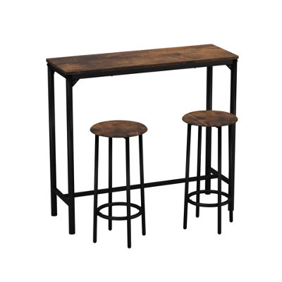 B&Q -  Urbnliving Cancun Bar Table & 2/4 Stools Set Kitchen Dining Breakfast Industrial Furniture 3 PieceRustic Brown