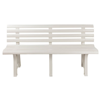 Urbn-Living Urbnliving 3 Seater Classic Garden Plastic Bench Outdoor Patio Deck Picnic Furniture 1.45M(Width)White from B&Q