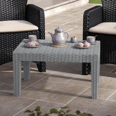 Urbn-Living Urbnliving Grey Rattan Coffee End Table Wood Look Top Outdoor Dining Bistro Garden Balcony from B&Q