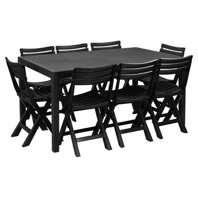 Urbn-Garden Urbn Garden Large 2.2M Adjustable Garden Dining Anthracite Picnic Table Patio Deck W/ 8 Matching Chairs from B&Q