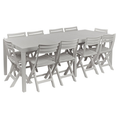 Urbn-Garden Urbn Garden Large 2.2M Adjustable Garden Dining White Picnic Table Patio Deck W/ 8 Matching Chairs from B&Q